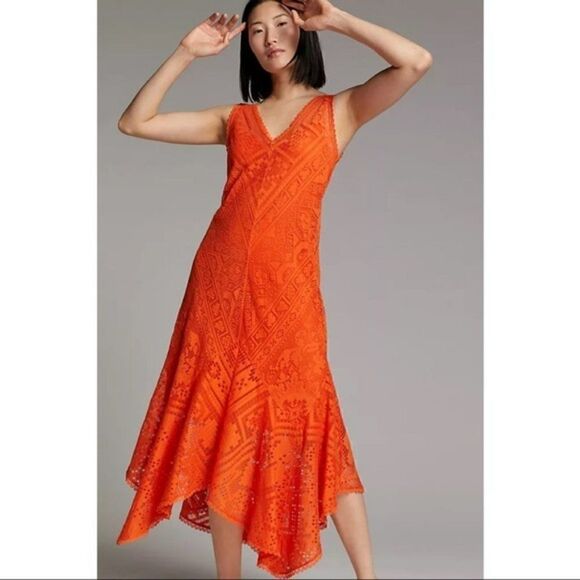 Anthropologie Dresses & Skirts - NEW Anthropologie Naranja Citrus Orange Sophisticated Lace Maxi Dress X-Small